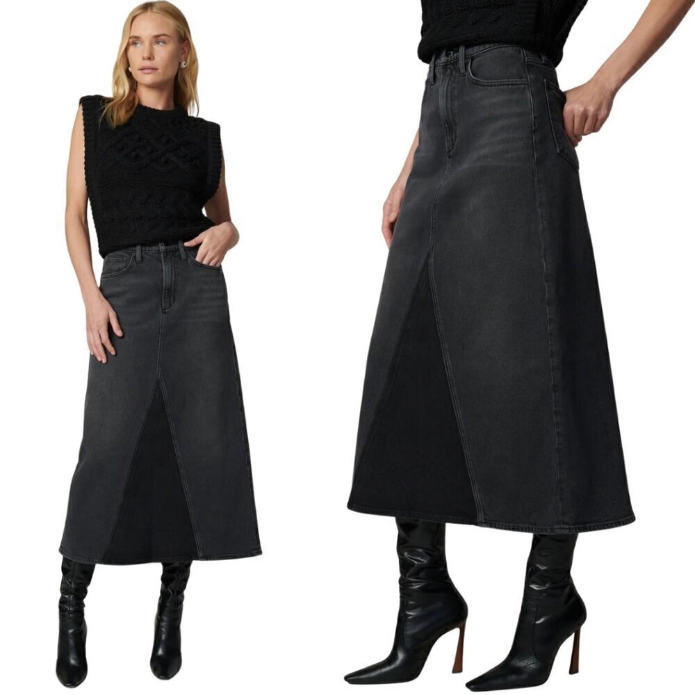 Joe's Tulie Denim Midi Skirt Womens 23 Black With Grace Vintage Stretch $228 NWT